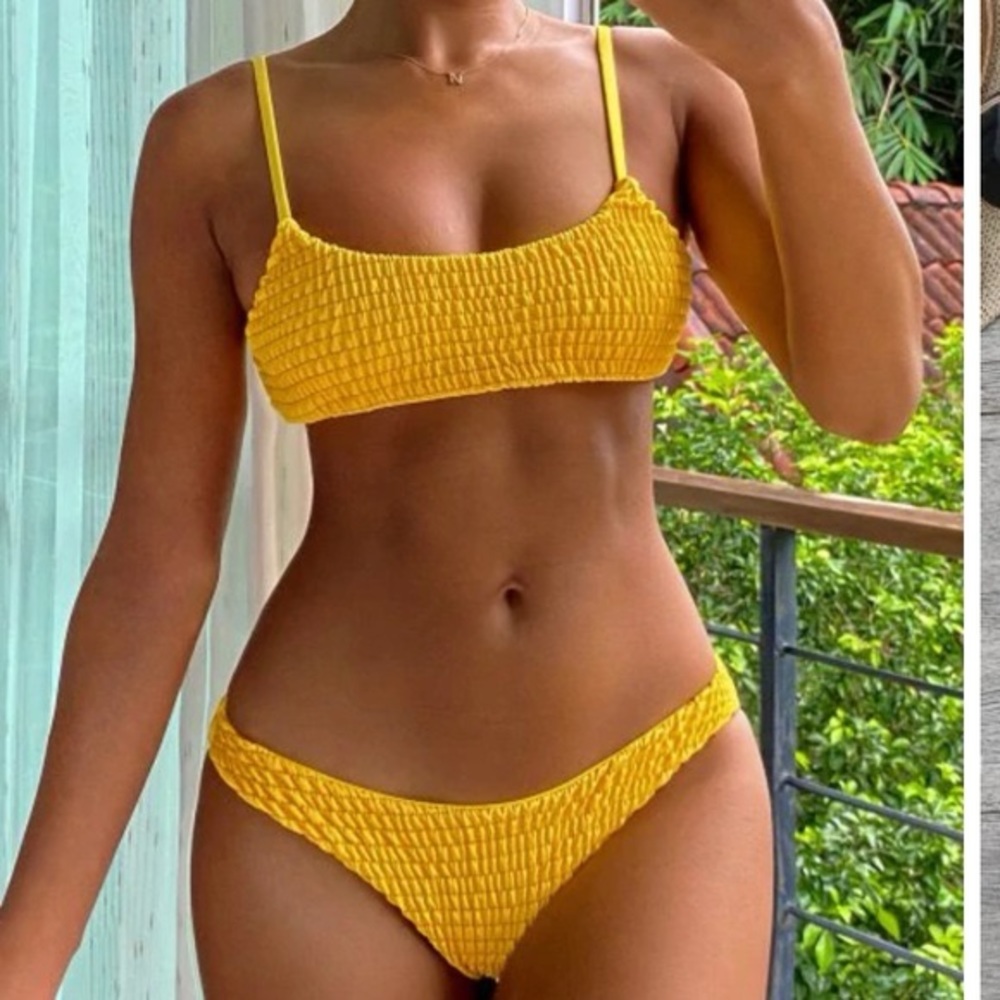 Zaful Ruched Yellow Bikini Set